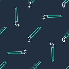 Line Garden saw icon isolated seamless pattern on black background. Vector