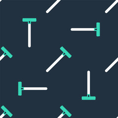 Line Garden rake icon isolated seamless pattern on black background. Tool for horticulture, agriculture, farming. Ground cultivator. Housekeeping equipment. Vector