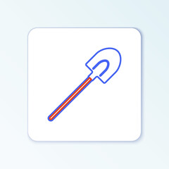 Line Garden shovel icon isolated on white background. Gardening tool. Tool for horticulture, agriculture, farming. Colorful outline concept. Vector