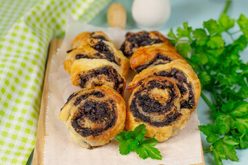 Meat rolls with blood sausage boudin with parsley