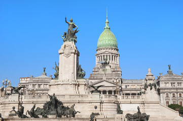 Fototapeta na wymiar Argentinean National Congress and Monumento a los dos Congresos, Plaza del Congreso, Buenos Aires, Argentina, South America