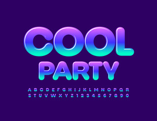 Vector Bright Emblem Cool Party. Color Gradient Font. Glossy  Alphabet Letters and Numbers