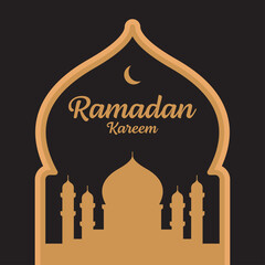 Ramadan kareem silhouette vector design template, mosque, moon