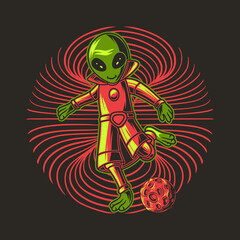 t shirt design playing ball with the position will kick the ball aliens illustration