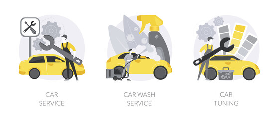 Vehicle maintenance business abstract concept vector illustrations.