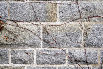Wall made of natural stone built and grouted