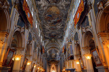 Interior of the basilica of San Sebastiano, Melilli, Syracuse, Sicily.