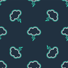 Line Storm icon isolated seamless pattern on black background. Cloud and lightning sign. Weather icon of storm. Vector