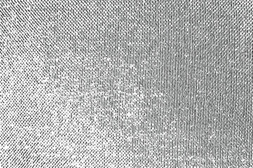 Grunge semitone coarse fabric texture. Monochrome background of old rough textiles with halftone, vertical stripes, noise and graininess. Overlay template. Vector illustration