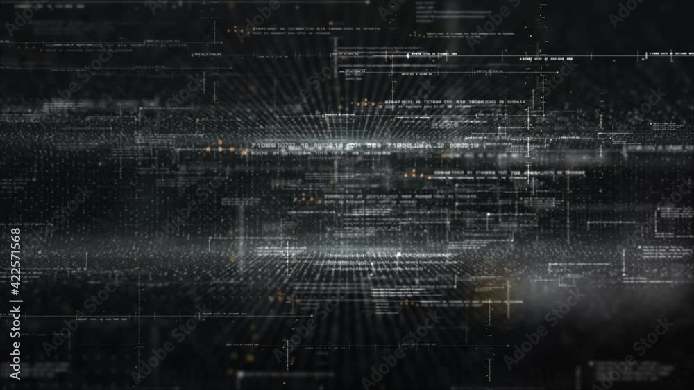 Poster Futuristic simulation of 5G network concept, artificial intelligence quantum physic matrix particles deep learning performing analytic computational head up display loop background