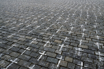 Detail of 25,000 crosses on Old Town Square in Prague for the victims of covid-19 in the Czech Republic