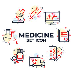 Set of Medicine and Health icon. Medical Assistance pack symbol template for graphic and web design collection logo vector illustration