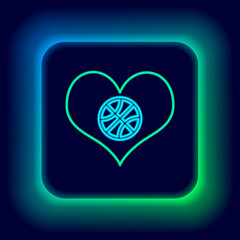 Glowing neon line Shield in the basketball ball inside icon isolated on black background. Colorful outline concept. Vector