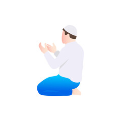 Muslim man praying. Islamic man. Isolated on white. Vector