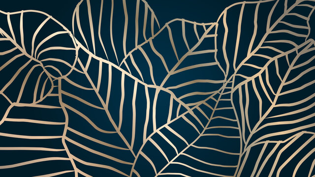 Luxurious background with golden ornamental striped leaves