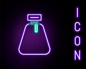 Glowing neon line Pirate sack icon isolated on black background. Colorful outline concept. Vector