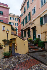 Fototapeta na wymiar View along street in Boccadasse old mariners' village, Genoa, Liguria region, Italy