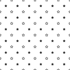 Seamless symmetric pattern with sharp black stars on white background.