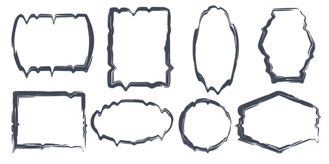 Set of black paint frames. Watercolor fashion background for design business cards, brochures, invitations, gift cards. Design elements. Abstract shape. Geometric figure. Vector.