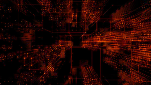 Futuristic, Orange Digital Grid background. Network Tech Wallpaper. 3D Render 