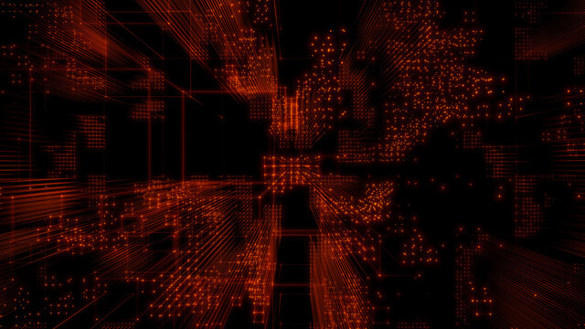 Futuristic, Orange Digital Grid background. Network Tech Wallpaper. 3D Render 