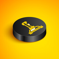 Isometric line Joystick for arcade machine icon isolated on yellow background. Joystick gamepad. Black circle button. Vector