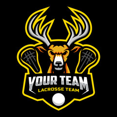 Deer mascot for a lacrosse team logo. Vector Illustration.