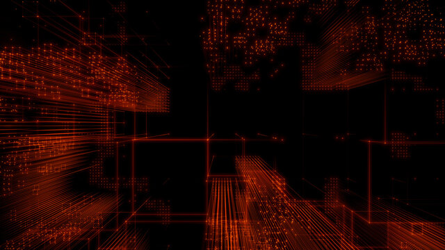Futuristic, Orange Digital Grid background. Network Tech Wallpaper. 3D Render 