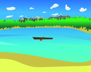 Boat in the middle of a crystal clear lake