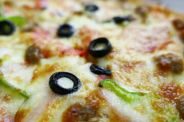 Close up shot of baked pizza