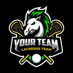 horse mascot for a lacrosse team logo. school, college or league. Vector illustration.