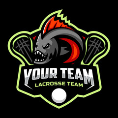Piranha mascot for a lacrosse team logo. Vector illustration.