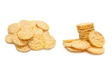 Rice wafers background, top view.
