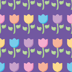 Colorful tulip seamless vector pattern. Minimalist floral illustration background. 