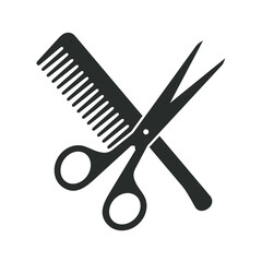 illustration of hair scissors and comb, barber icon.