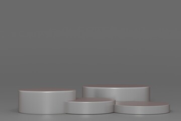 Step podiums grey background. Abstract pedestal scene with geometrical. Scene to show cosmetic products presentation. Mock up design empty space,Showcase,shopfront,display case,3d illustration
