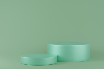 Step green podiums on pastel background. Abstract minimal scene with geometrical. Scene to show cosmetic products presentation. Mock up design empty space. Showcase, shopfront, display case. 3d render