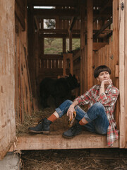 Girl woodworker in a country
