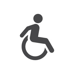 Disabled person black vector icon. Man in wheelchair sign. - obrazy, fototapety, plakaty