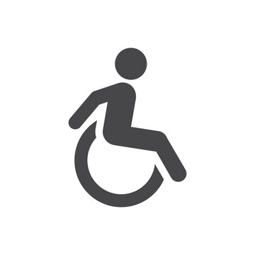 Disabled person black vector icon. Man in wheelchair sign.