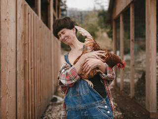 Girl woodworker in a country
