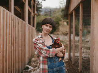 Girl woodworker in a country
