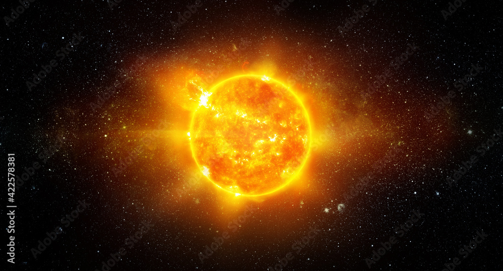 Wall mural view of the earth, sun, star and galaxy. sunrise over planet earth, view from space. concept on the 
