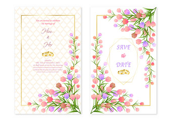Wedding Invitation Card with flowers elements are isolated and editable.
