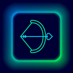 Glowing neon line Bow and arrow icon isolated on black background. Cupid symbol. Love sign. Valentines day concept. Colorful outline concept. Vector