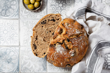 whole grain Mediterranean bread with olives and oregano - Powered by Adobe