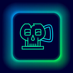 Fototapeta premium Glowing neon line Cup from the skull icon isolated on black background. Colorful outline concept. Vector