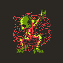 t shirt design alien in horse stance break dance illustration