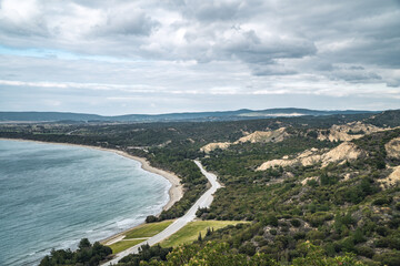Moody panoramic view of a road on Anzac Cove at the famous World War One site on the Gallipoli peninsula (Gelibolu) at the Dardanelles, Turkey