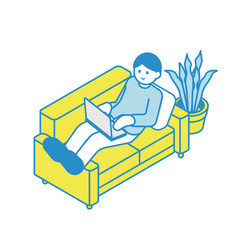 ソファに座ってパソコンを操作する男性のイラスト素材